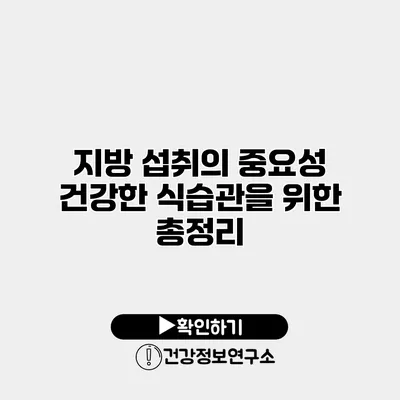 지방 섭취의 중요성 건강한 식습관을 위한 총정리