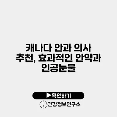 캐나다 안과 의사 추천, 효과적인 안약과 인공눈물