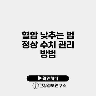혈압 낮추는 법 정상 수치 관리 방법