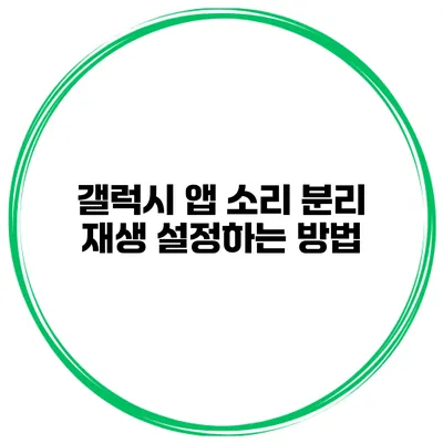 갤럭시 앱 소리 분리 재생 설정하는 방법